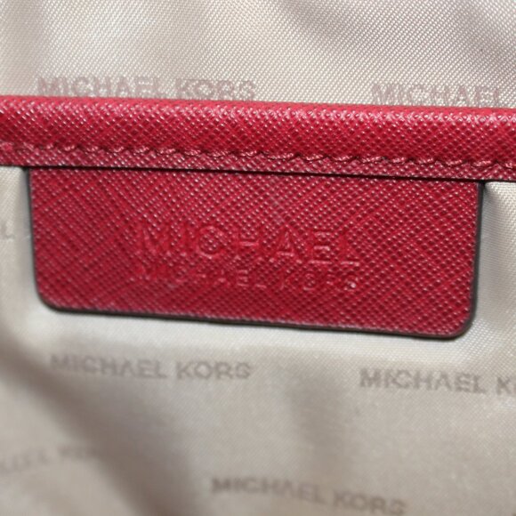 Michael Kors Cherry Red Jet Set Large Leather Tote Bag Purse - Picture 10 of 13
